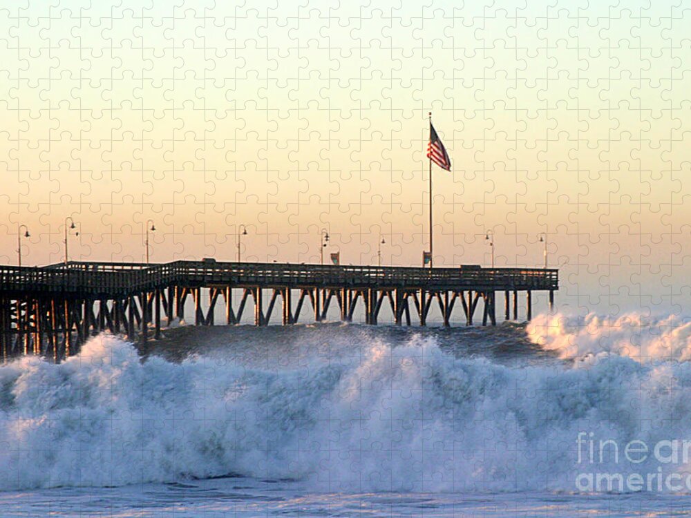Storm Jigsaw Puzzle featuring the photograph Ocean Wave Storm Pier #39 by Henrik Lehnerer