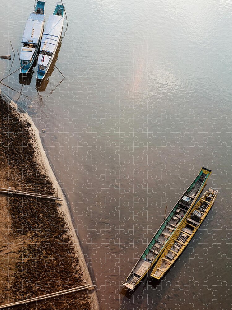 Tranquility Jigsaw Puzzle featuring the photograph 4 Boats Moored On The River Bank by Matt Davies Noseyfly@yahoo.com