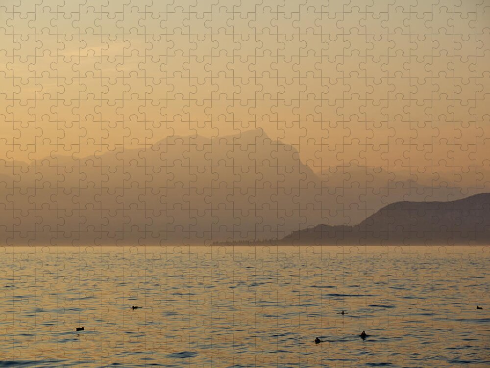 Francacorta Jigsaw Puzzle featuring the photograph Lazise sunset. Lago di Garda #4 by Jouko Lehto