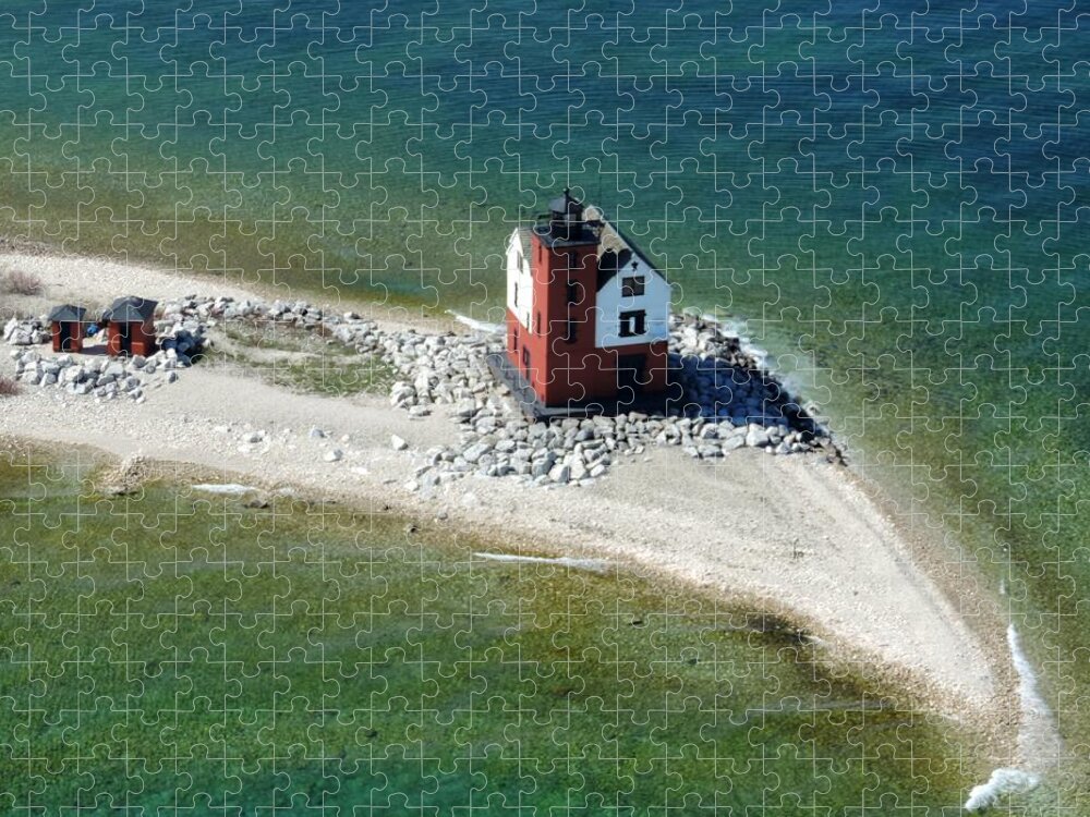 Somewhere In Time Jigsaw Puzzle featuring the photograph Round Island Lighthouse #2 by Keith Stokes