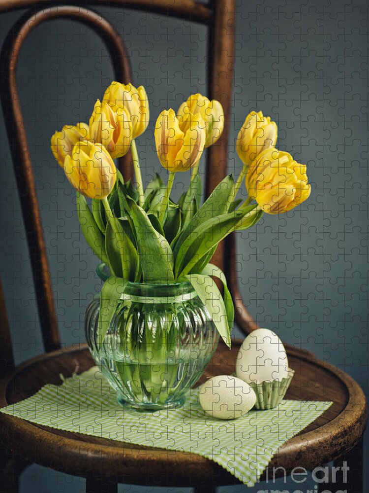 Tulip Jigsaw Puzzle featuring the photograph Still Life with Yellow Tulips by Nailia Schwarz