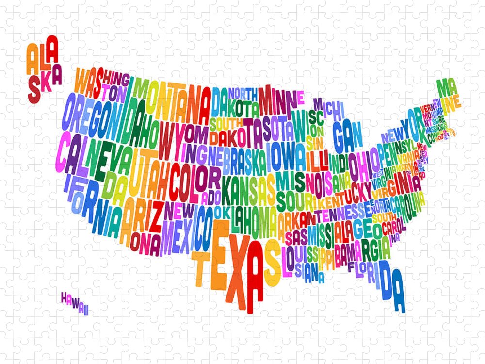 Usa Map Jigsaw Puzzle featuring the digital art United States Typography Text Map by Michael Tompsett