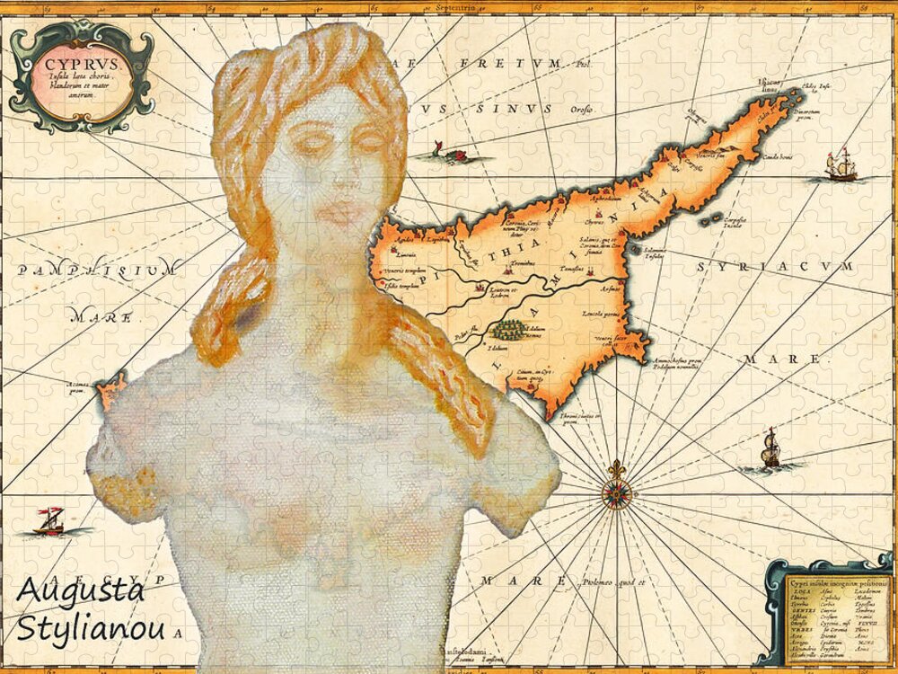Augusta Stylianou Jigsaw Puzzle featuring the digital art Ancient Cyprus Map and Aphrodite #32 by Augusta Stylianou