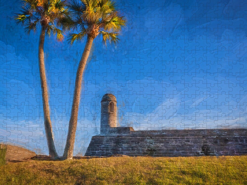 Castle Jigsaw Puzzle featuring the photograph Castillo De San Marcos St Augustine Florida Painted #5 by Rich Franco