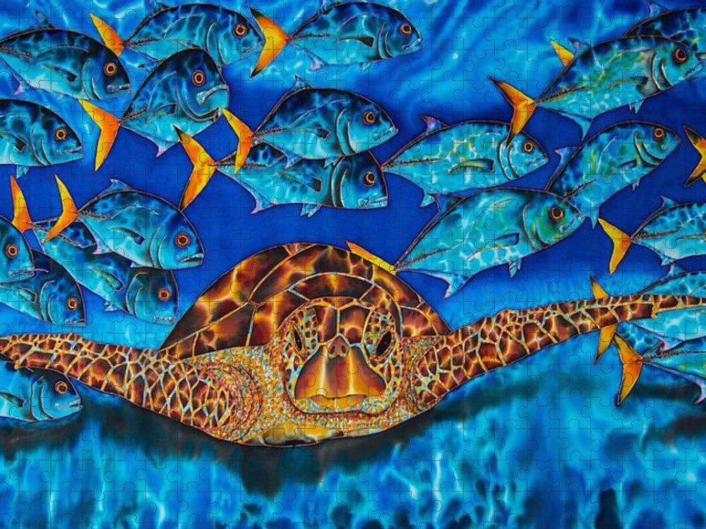 Turtle Jigsaw Puzzle featuring the painting Green Sea Turtle by Daniel Jean-Baptiste