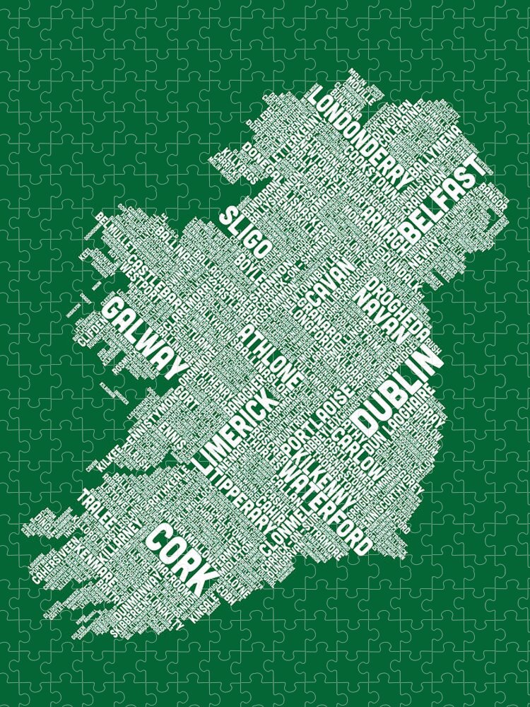 Ireland Map Jigsaw Puzzle featuring the digital art Ireland Eire City Text map #5 by Michael Tompsett