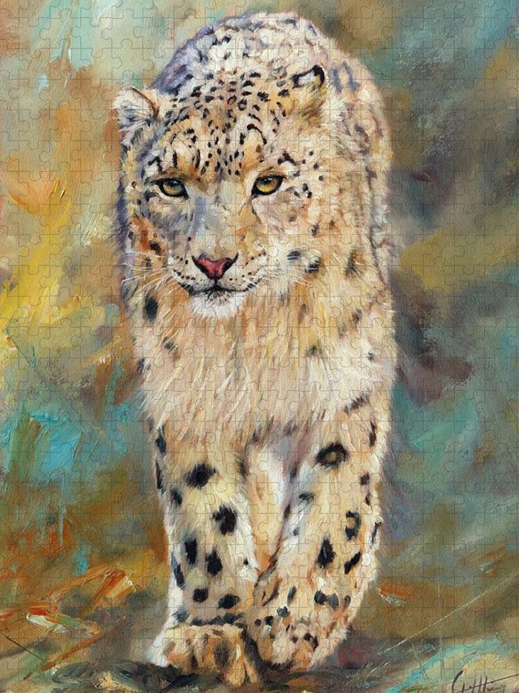Snow Leopard Jigsaw Puzzle featuring the painting Snow Leopard #5 by David Stribbling