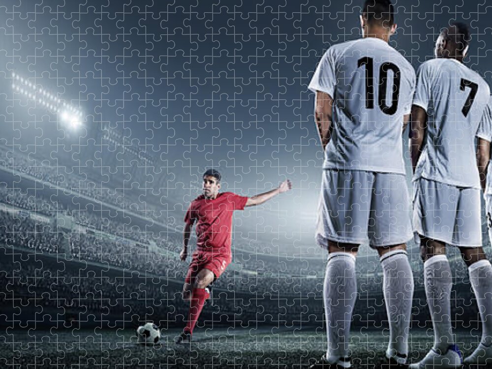 Soccer Player Kicking Ball In Stadium Jigsaw Puzzle by Dmytro Aksonov -  Fine Art America