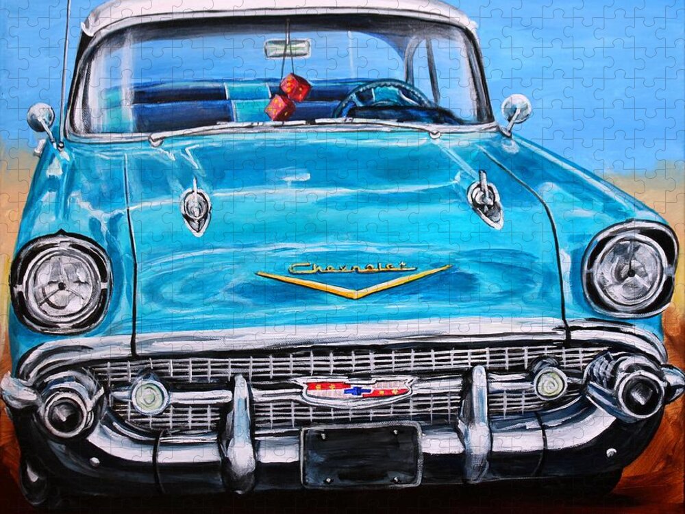 Chevy Jigsaw Puzzle featuring the painting '57 Chevy Front End by Karl Wagner