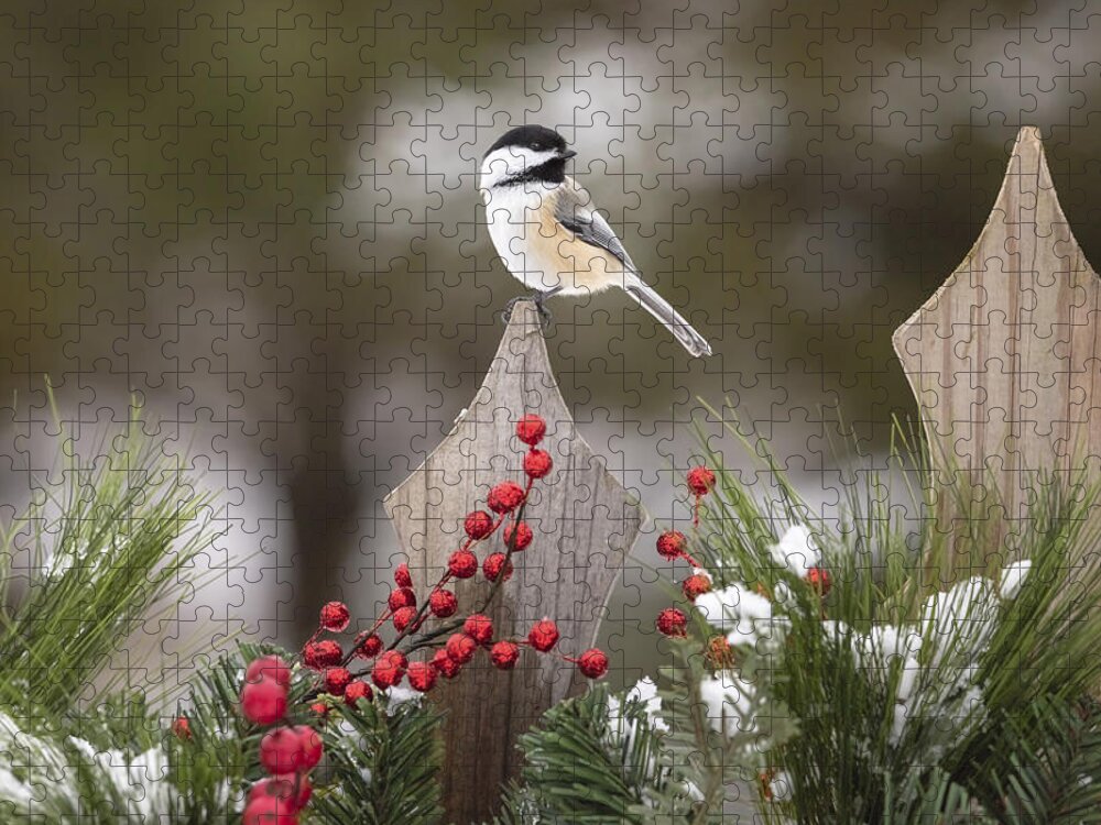 Adult Jigsaw Puzzle featuring the photograph Black-capped Chickadee #6 by Linda Arndt