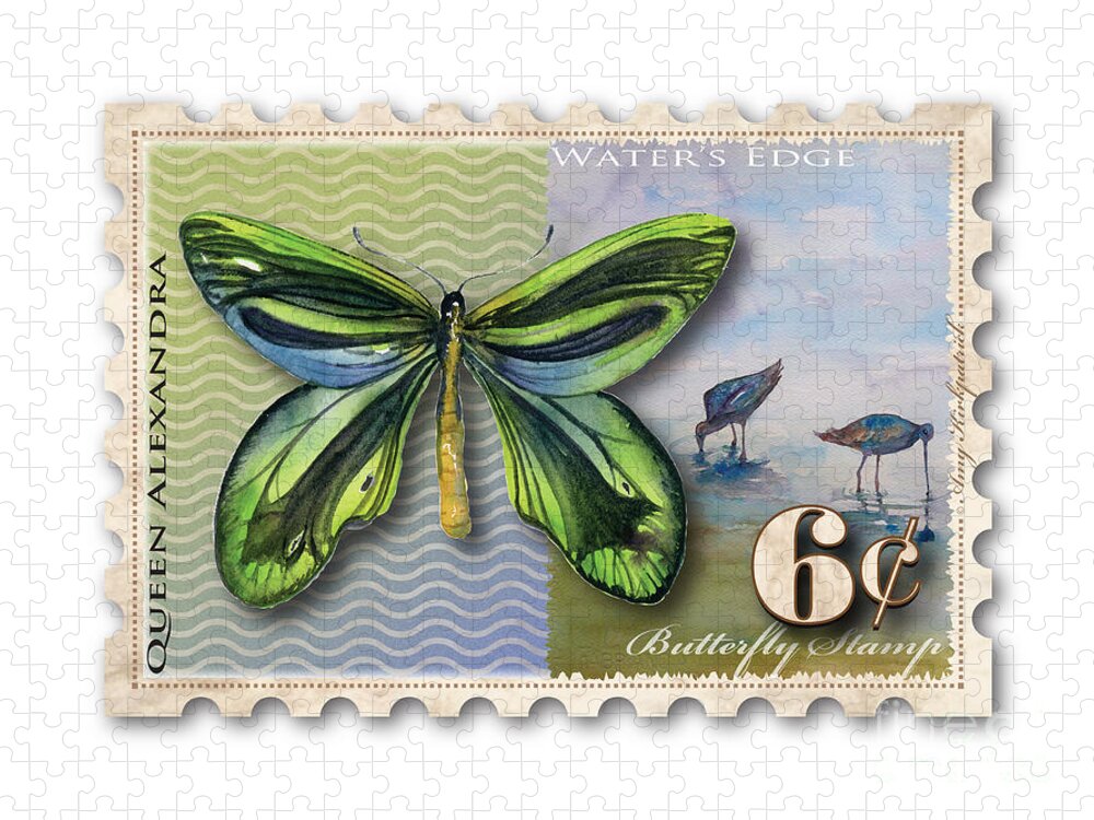 Butterfly Jigsaw Puzzle featuring the painting 6 Cent Butterfly Stamp by Amy Kirkpatrick