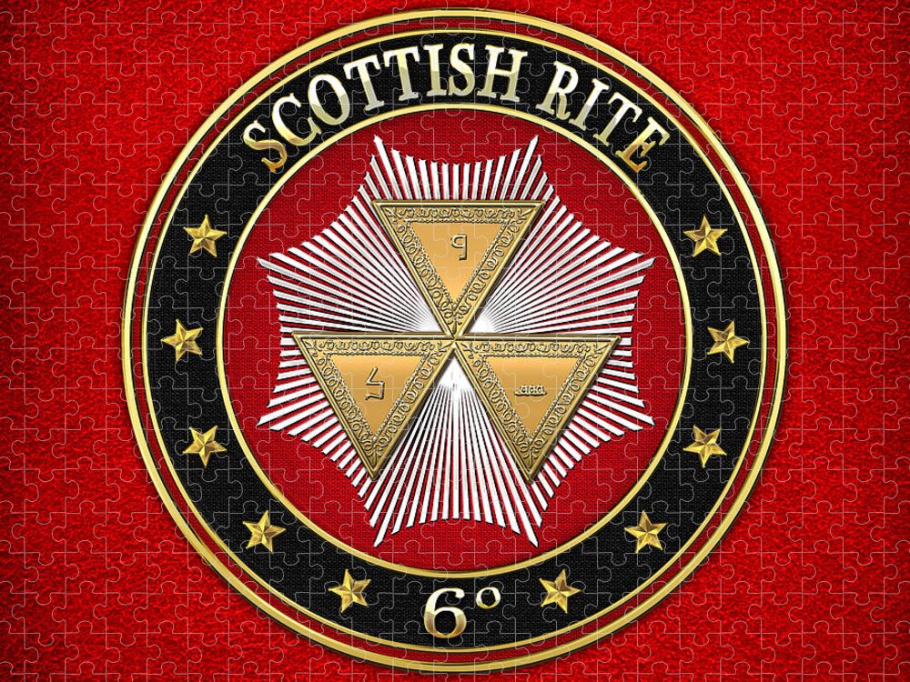 'scottish Rite' Collection By Serge Averbukh Jigsaw Puzzle featuring the digital art 6th Degree - Intimate Secretary Jewel on Red Leather by Serge Averbukh