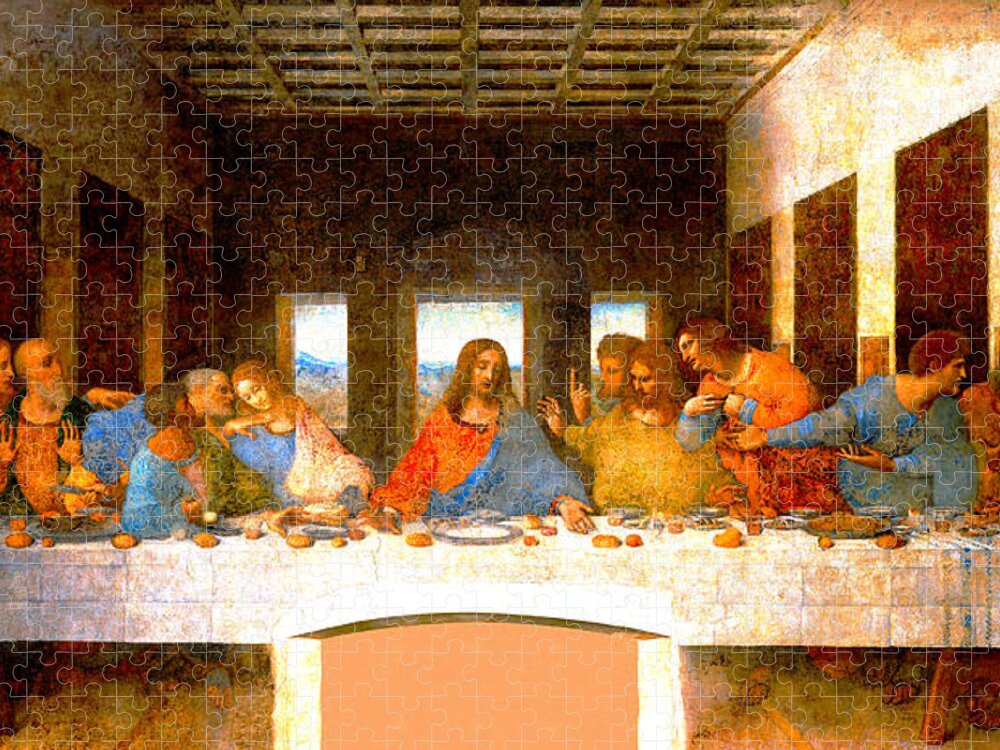 Leonardo Da Vinci Jigsaw Puzzle featuring the digital art The Last Supper #7 by Leonardo da Vinci