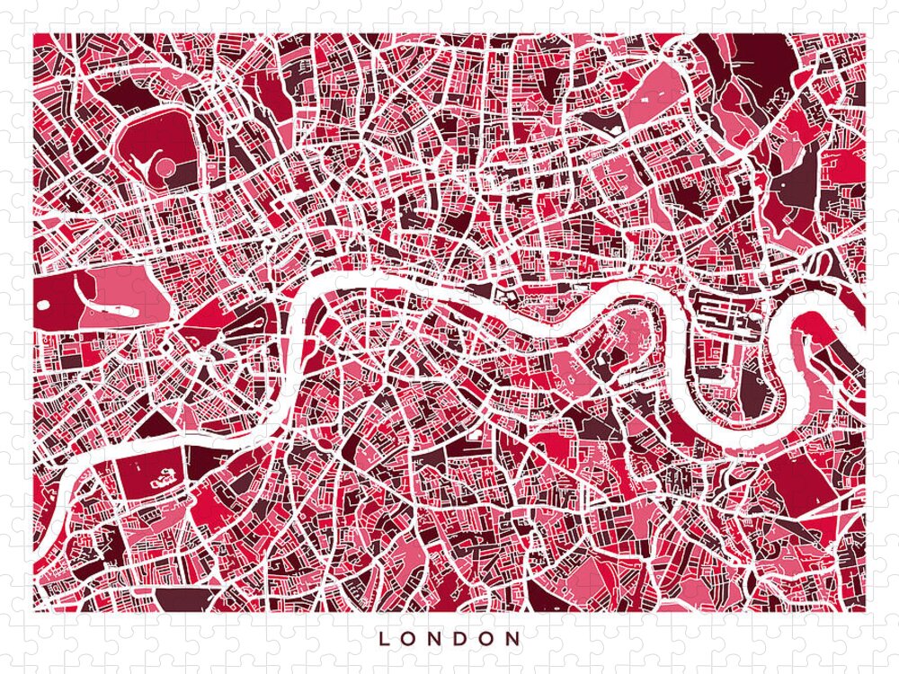 London Jigsaw Puzzle featuring the digital art London England Street Map by Michael Tompsett