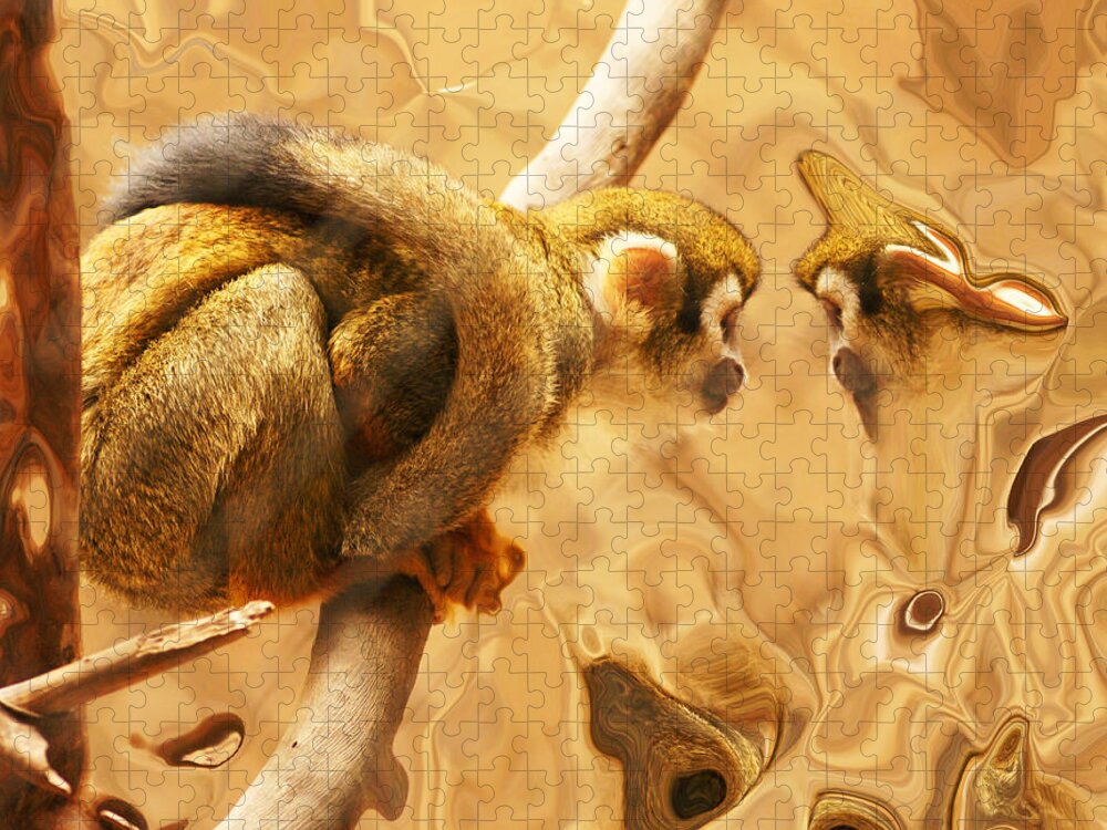 Squirrel Monkey Jigsaw Puzzle featuring the photograph Mirrored by Daniele Smith