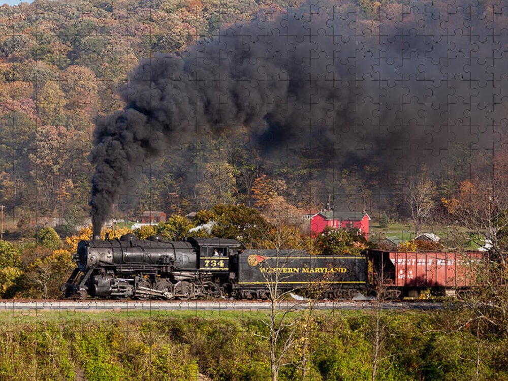 Antique Jigsaw Puzzle featuring the photograph WM Steam train powers along railway #8 by Steven Heap