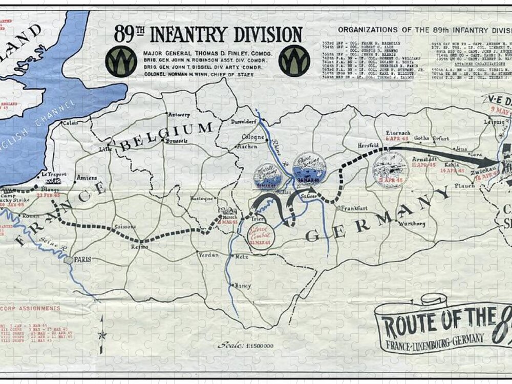 World War Ii Jigsaw Puzzle featuring the mixed media 89th Infantry Division World War I I Map by Marilyn Smith