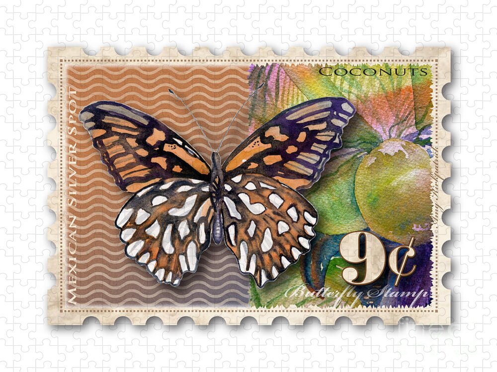 Mexican Jigsaw Puzzle featuring the painting 9 Cent Butterfly Stamp by Amy Kirkpatrick
