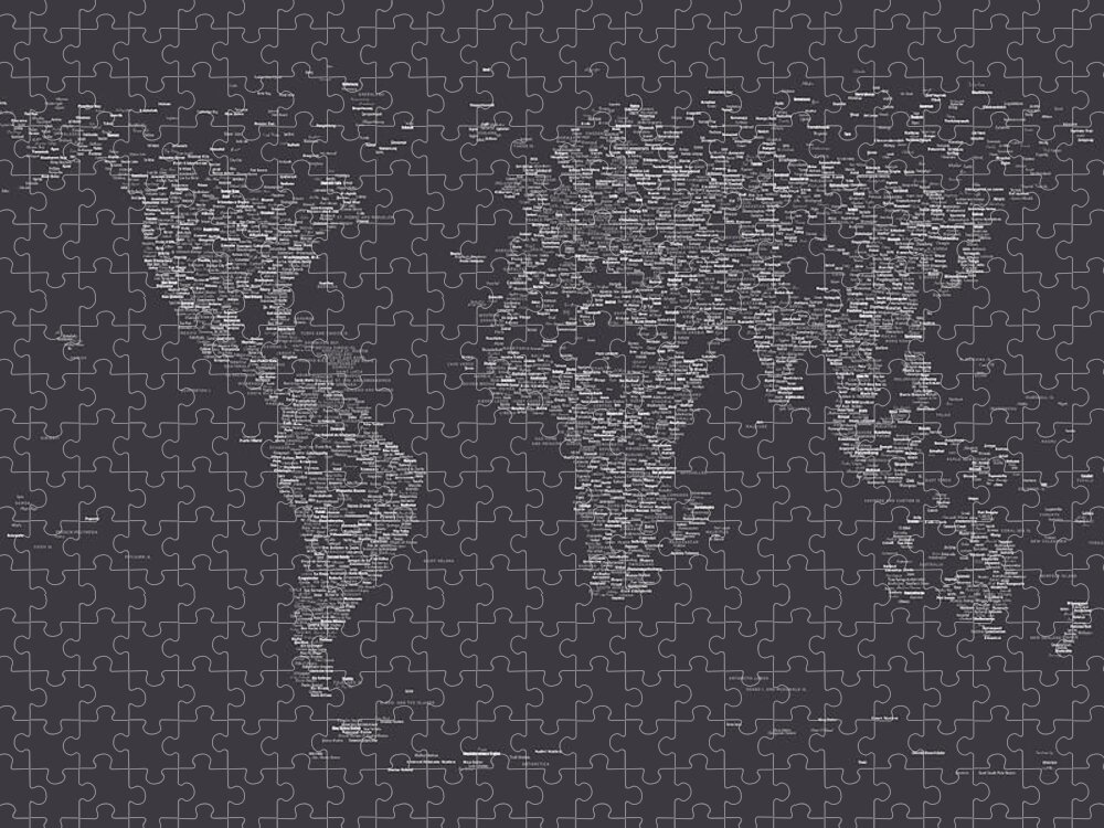 Map Of The World Jigsaw Puzzle featuring the digital art World Map of Cities by Michael Tompsett