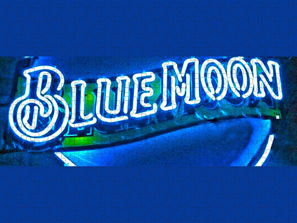 Blue Neon Lighting Jigsaw Puzzle featuring the digital art Blue Moon In An Aussie Pub by Pamela Smale Williams