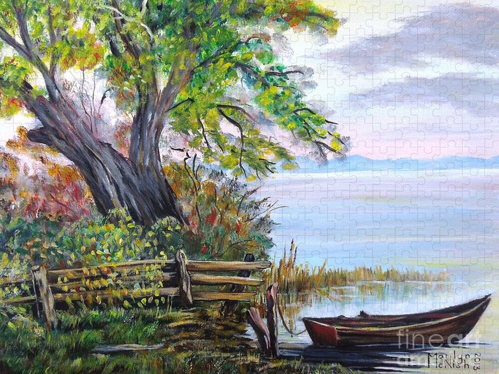 Boat Jigsaw Puzzle featuring the painting A Boat Waiting 4 by Marilyn McNish
