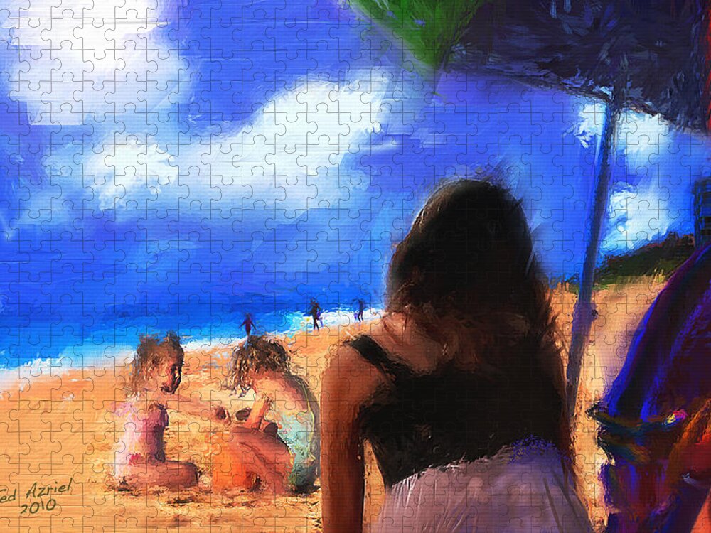Beach Art Paintings Jigsaw Puzzle featuring the painting A Day At The Beach by Ted Azriel