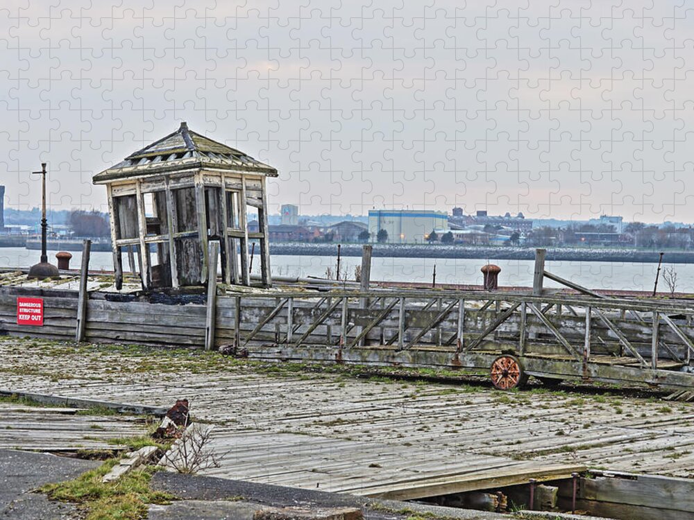 Quay Jigsaw Puzzle featuring the photograph A derelict kiosk on a disused quay in Liverpool by Tony Mills