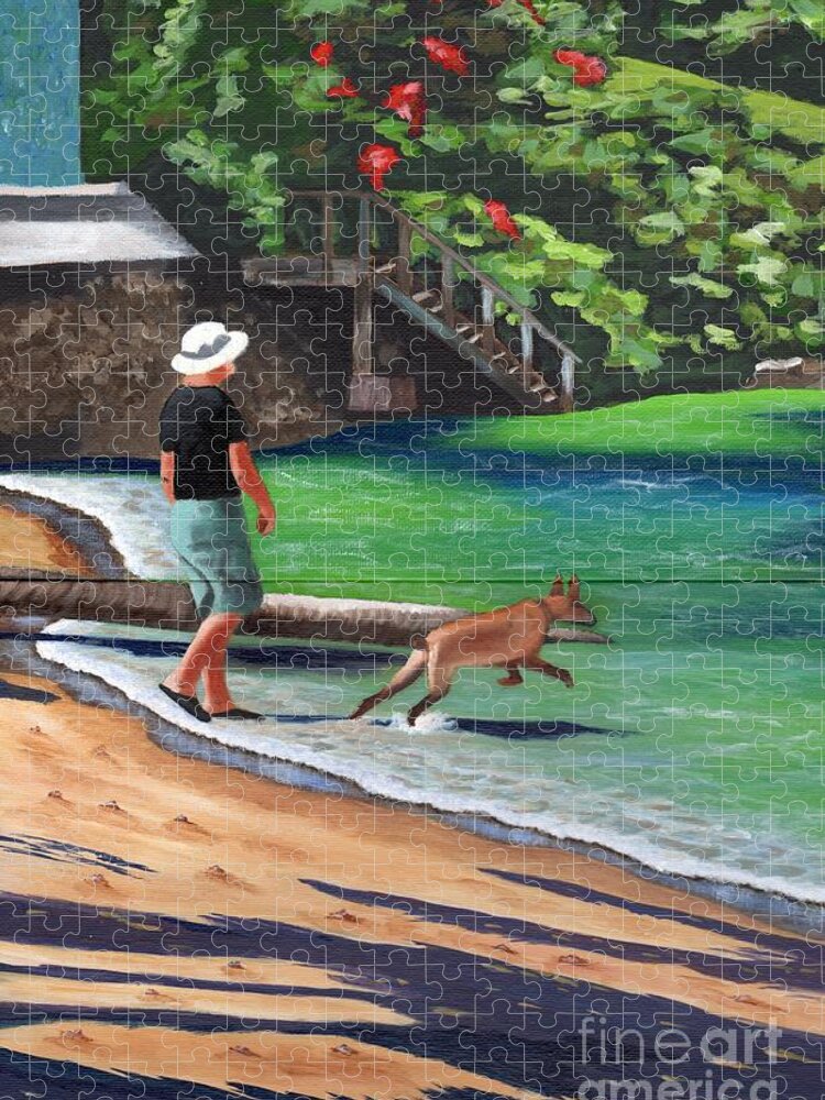 Man Jigsaw Puzzle featuring the painting A Man and his Dog by Laura Forde