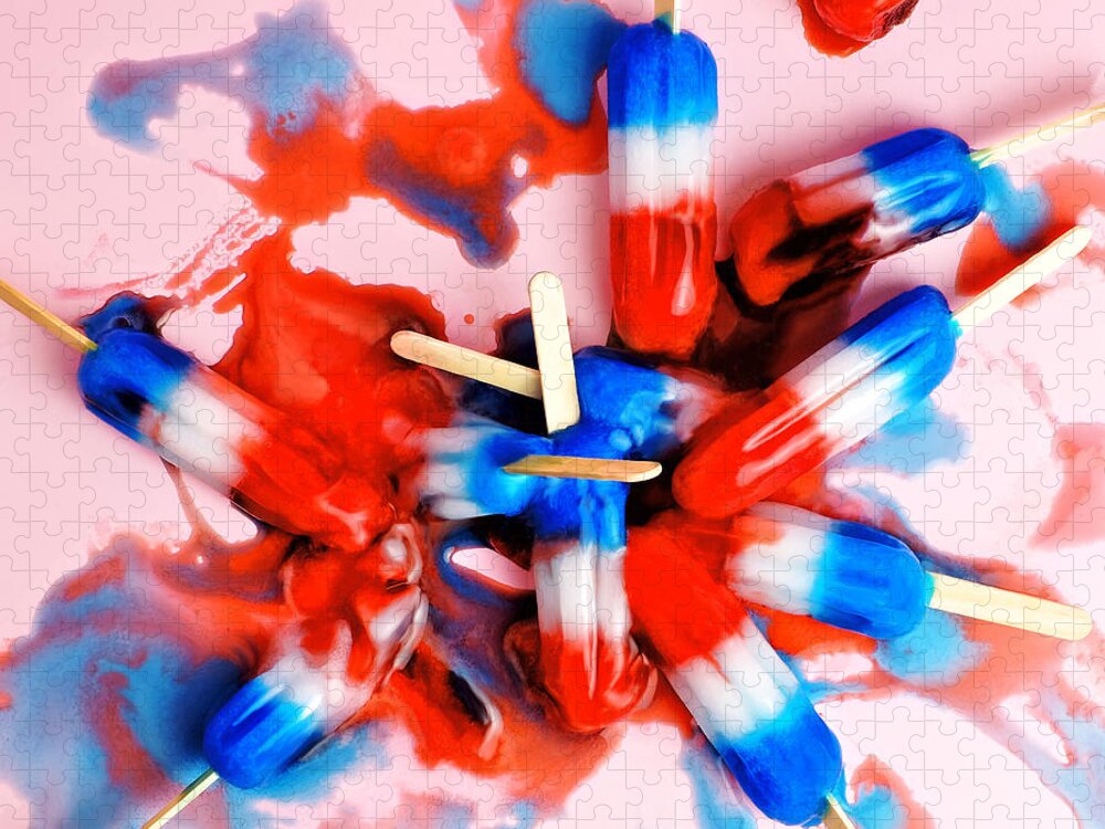 Melting Jigsaw Puzzle featuring the photograph A Pile Of Red, White, And Blue Ice Pops by Juj Winn