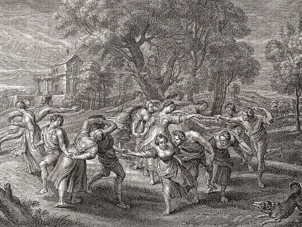 Round Jigsaw Puzzle featuring the photograph A Round Dance, After An Engraving From The Painting By Peter Paul Rubens. From Illustrierte by Bridgeman Images