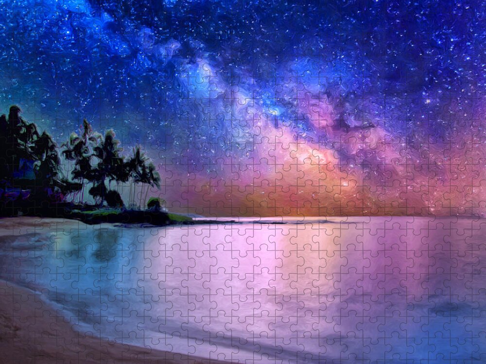 Milky Way Jigsaw Puzzle featuring the painting A Sea of Stars at Poipu by Dominic Piperata