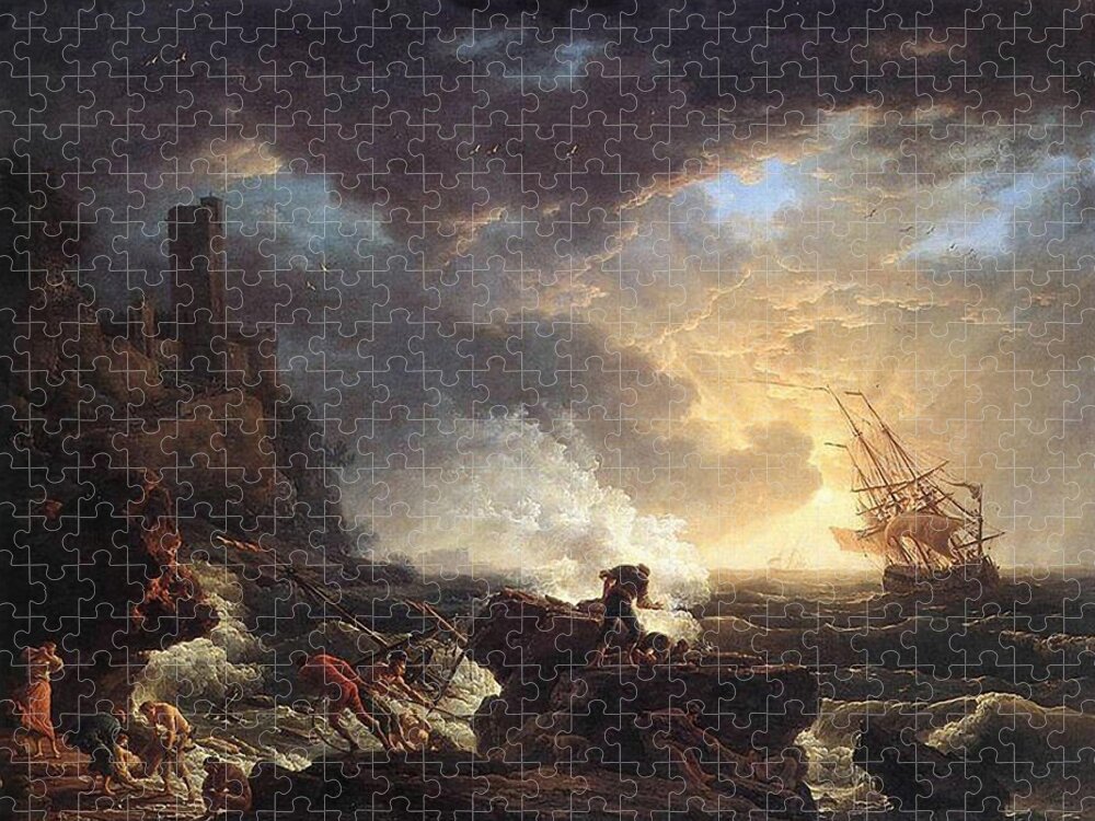 Shipwreck Jigsaw Puzzle featuring the painting A Shipwreck by Claude Joseph Vernet