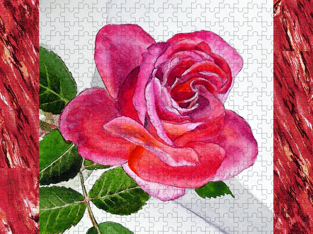 Juicy Jigsaw Puzzle featuring the painting A Single Rose Juicy Pink by Irina Sztukowski