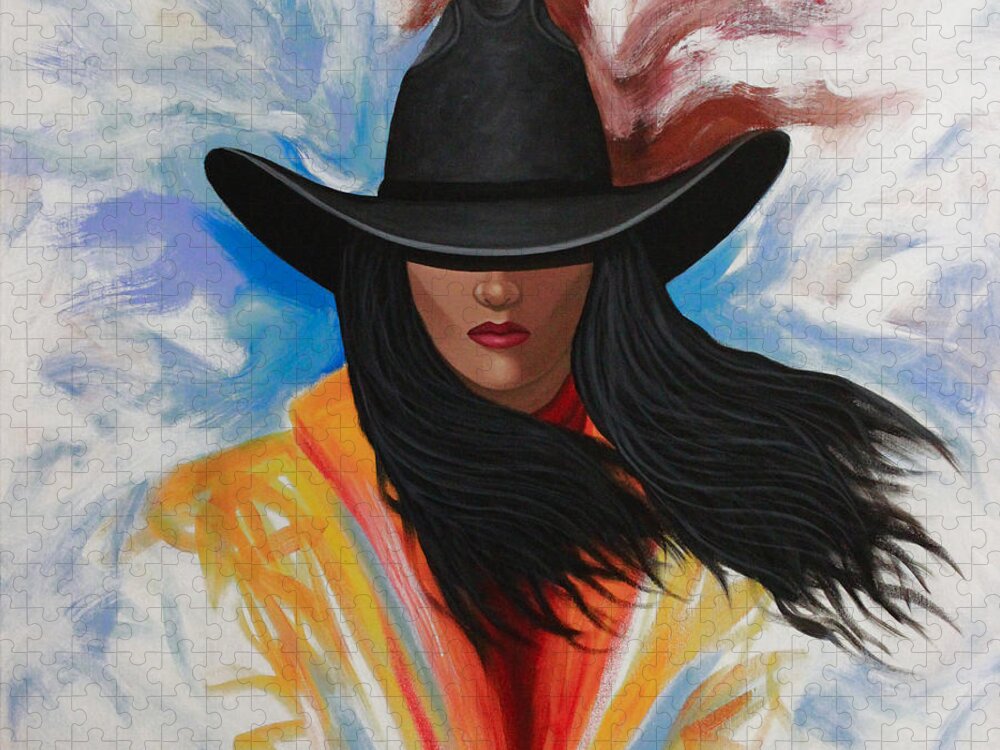 Cowgirl Jigsaw Puzzle featuring the painting A Stroke Of Cowgirl by Lance Headlee