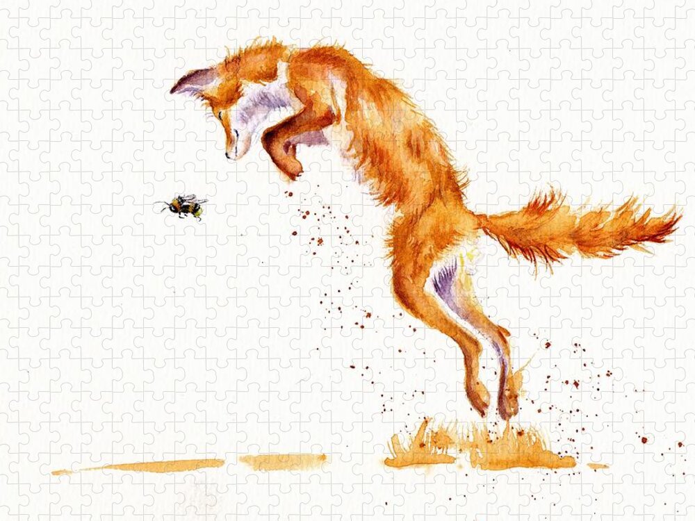 Fox Jigsaw Puzzle featuring the painting Red Fox - A Summer Jumper by Debra Hall