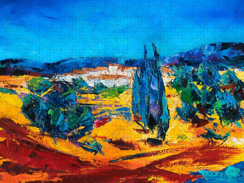 Landscape Jigsaw Puzzle featuring the painting A Sunny Day in Provence by Elise Palmigiani