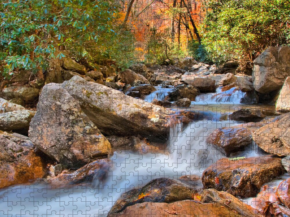 Appalacia Jigsaw Puzzle featuring the photograph A Touch of Autumn at Skinny Dip Falls by Lynn Bauer