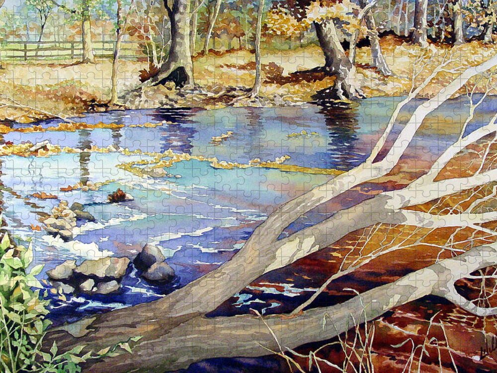 Watercolor Jigsaw Puzzle featuring the painting A tree falls by Mick Williams