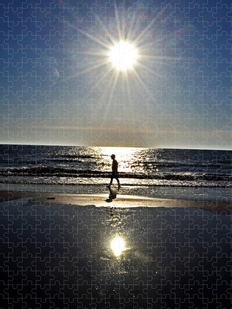 Sunset Jigsaw Puzzle featuring the photograph A Walk On The Beach by George Bostian