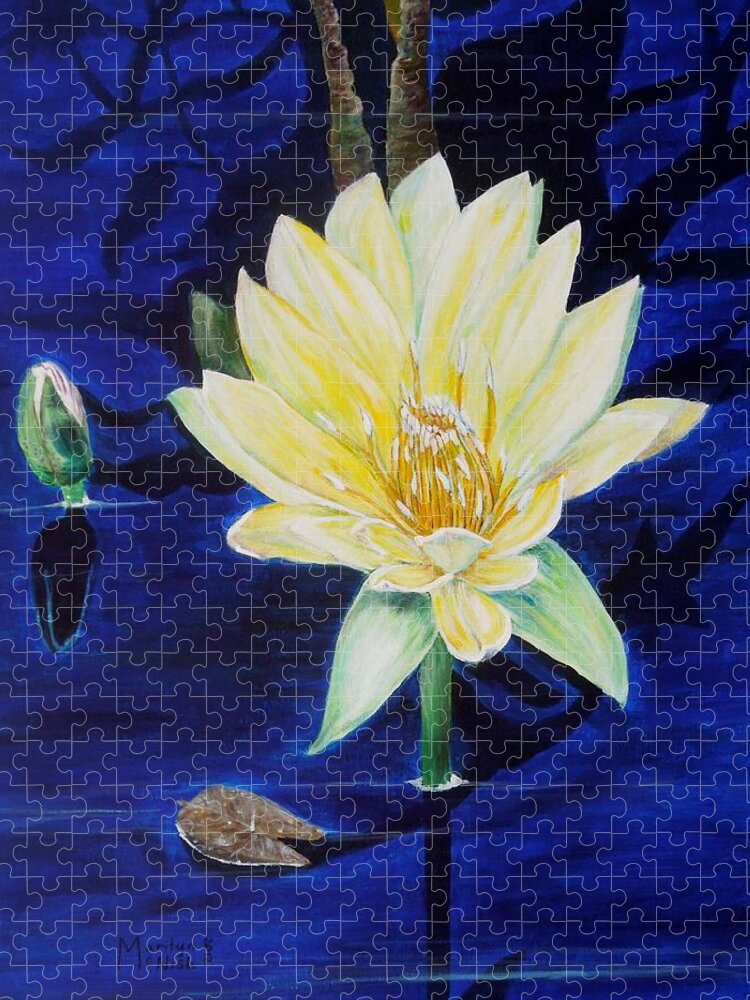 Waterlily Jigsaw Puzzle featuring the painting A waterlily by Marilyn McNish