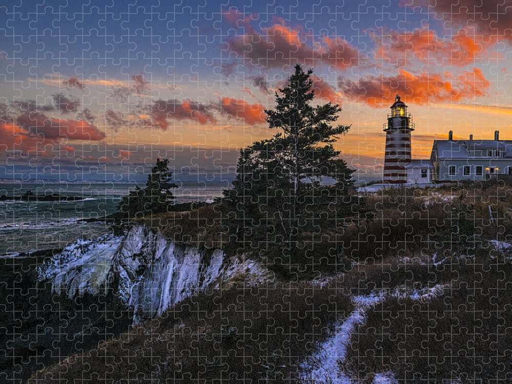 Winter Dusk Jigsaw Puzzle featuring the photograph A Winter Dusk at West Quoddy by Marty Saccone