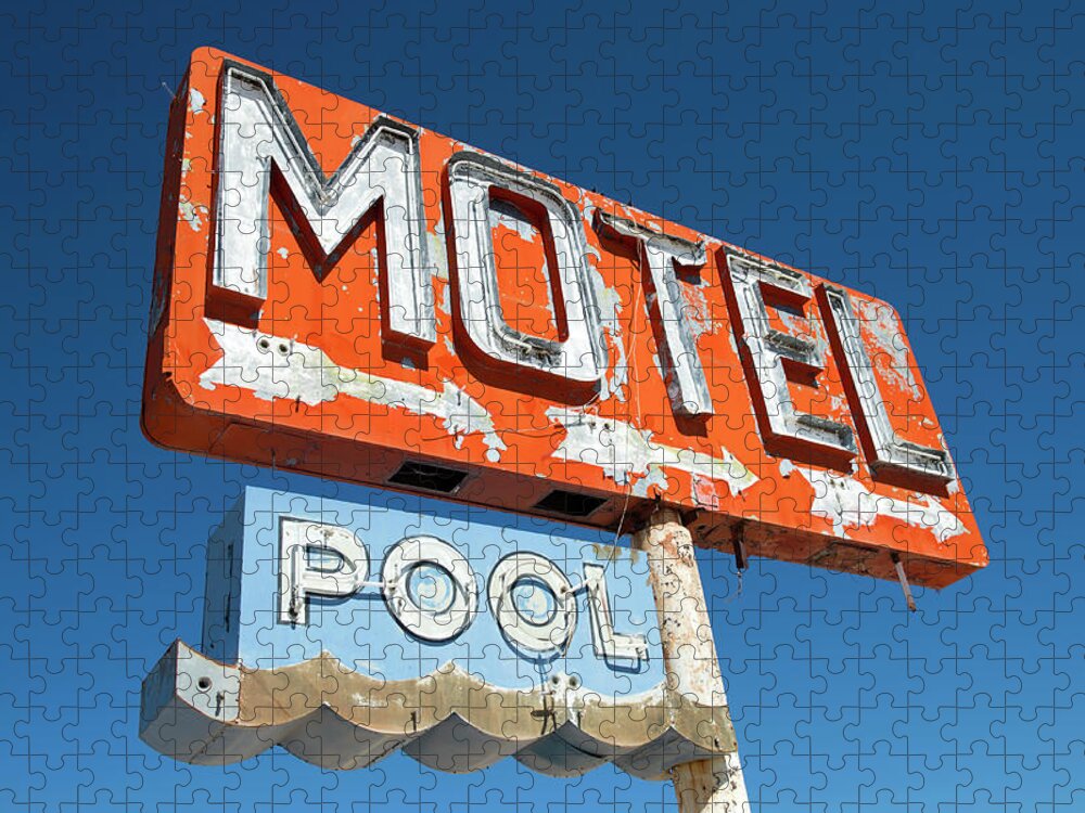 Tranquility Jigsaw Puzzle featuring the photograph Abandoned Motel Sign At Yucca, Mohave by Feifei Cui-paoluzzo
