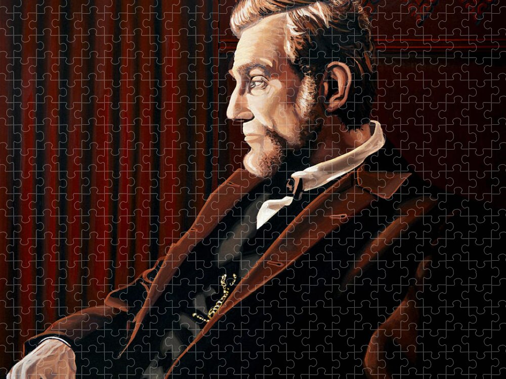 Abraham Lincoln Jigsaw Puzzle featuring the painting Abraham Lincoln by Daniel Day-Lewis by Paul Meijering