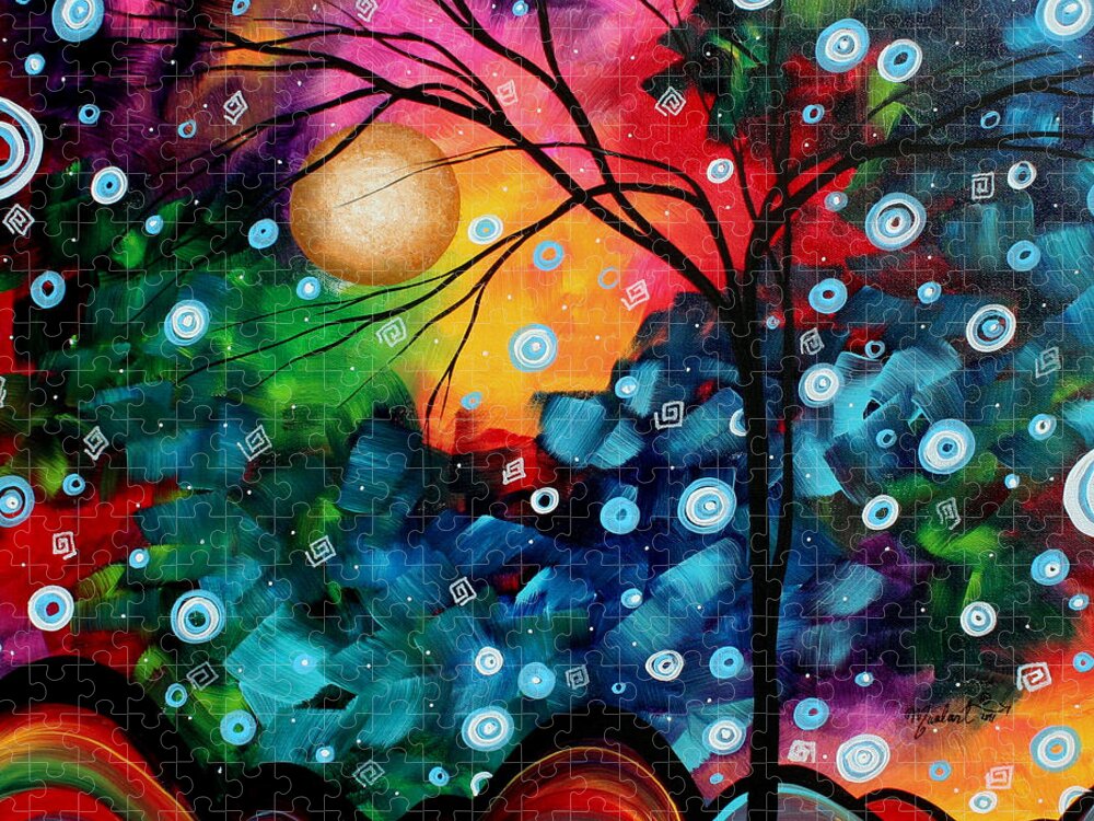 Abstract Jigsaw Puzzle featuring the painting Abstract Art Landscape Tree Painting BRILLIANCE IN THE SKY MADART by Megan Aroon
