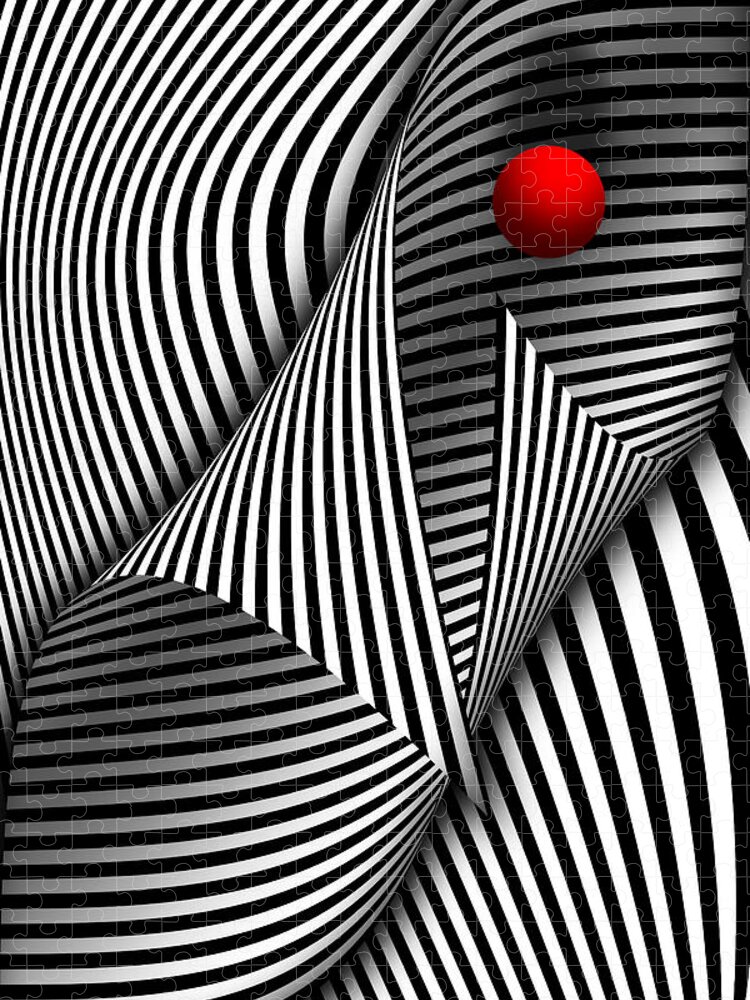 Lines Jigsaw Puzzle featuring the digital art Abstract - Catch the red ball by Mike Savad