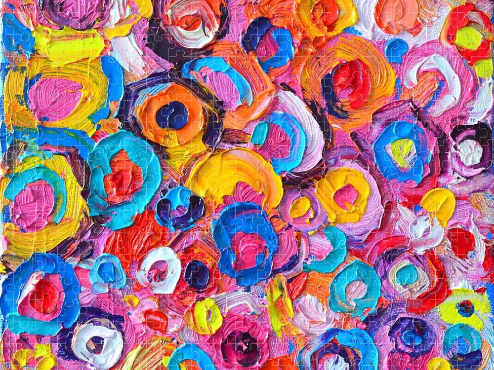 Abstract Jigsaw Puzzle featuring the painting Abstract Colorful Flowers 2 - Paint Joy Series by Ana Maria Edulescu