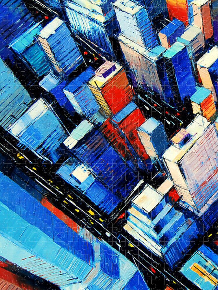 Abstract New York Sky View Jigsaw Puzzle featuring the painting Abstract New York Sky View by Mona Edulesco