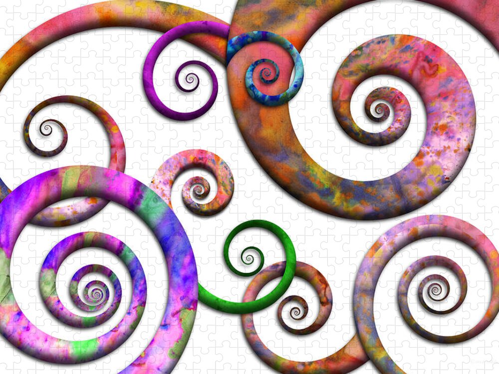Abstract Jigsaw Puzzle featuring the digital art Abstract - Spirals - Planet X by Mike Savad