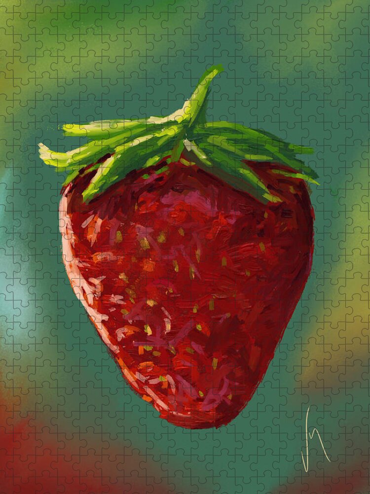 Strawberry Jigsaw Puzzle featuring the painting Abstract strawberry by Veronica Minozzi
