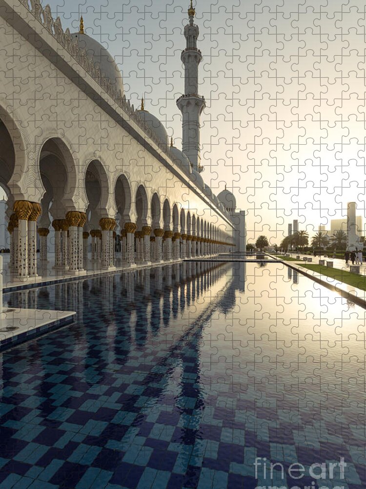 Architecture Jigsaw Puzzle featuring the photograph Abu Dhabi Grand Mosque at sunset by Matteo Colombo